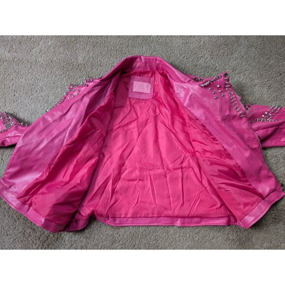 Azalea Wang Moto Jacket Barbie Pink Womens 2X Silver Studded Faux Leather SOFI-X - Picture 9 of 12